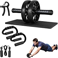 Rodillo Abdominales Set- 5 en 1 Kit de Rodillo de Rueda Ab Wheel Roller con Push Up Bars- Cuerda para Saltar- Rodilla…